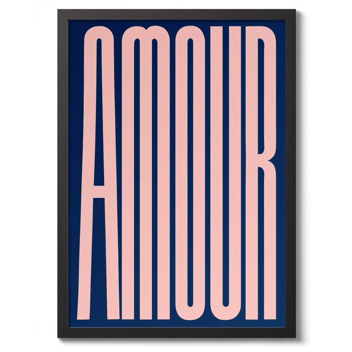 Amour Tall Condensed Blush Pink Typography on Navy Blue Poster