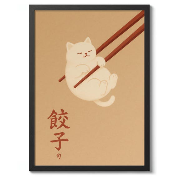 Chopstick Cat Cute Sushi Art Print Poster Graphic Modern Wall Decor Japanese Food Gift