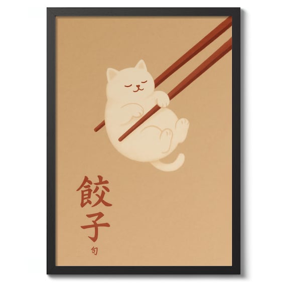 Chopstick Cat Gyoza Japanese Cute Funny Cat Kawaii Food Poster