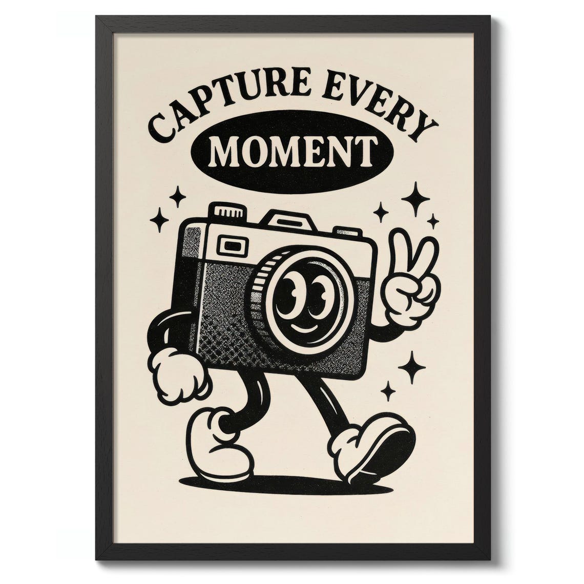 Capture Every Moment Retro Cartoon Camera Character Wall Poster