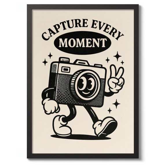 Capture Every Moment Retro Cartoon Camera Character Wall Poster