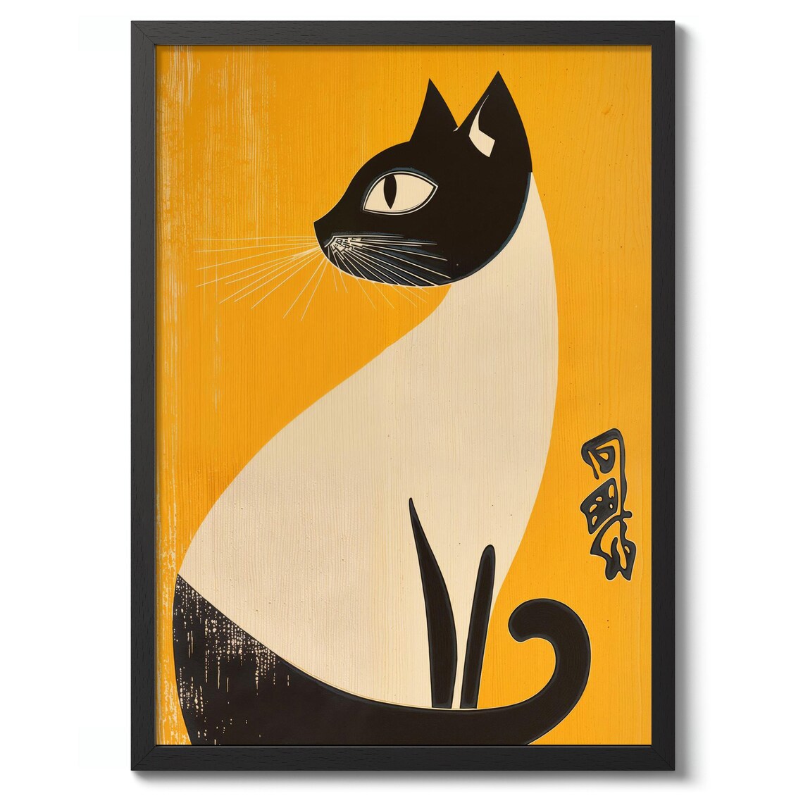 Japanese Woodblock Cat Art In Black On Mustard Ukiyo E Style Poster
