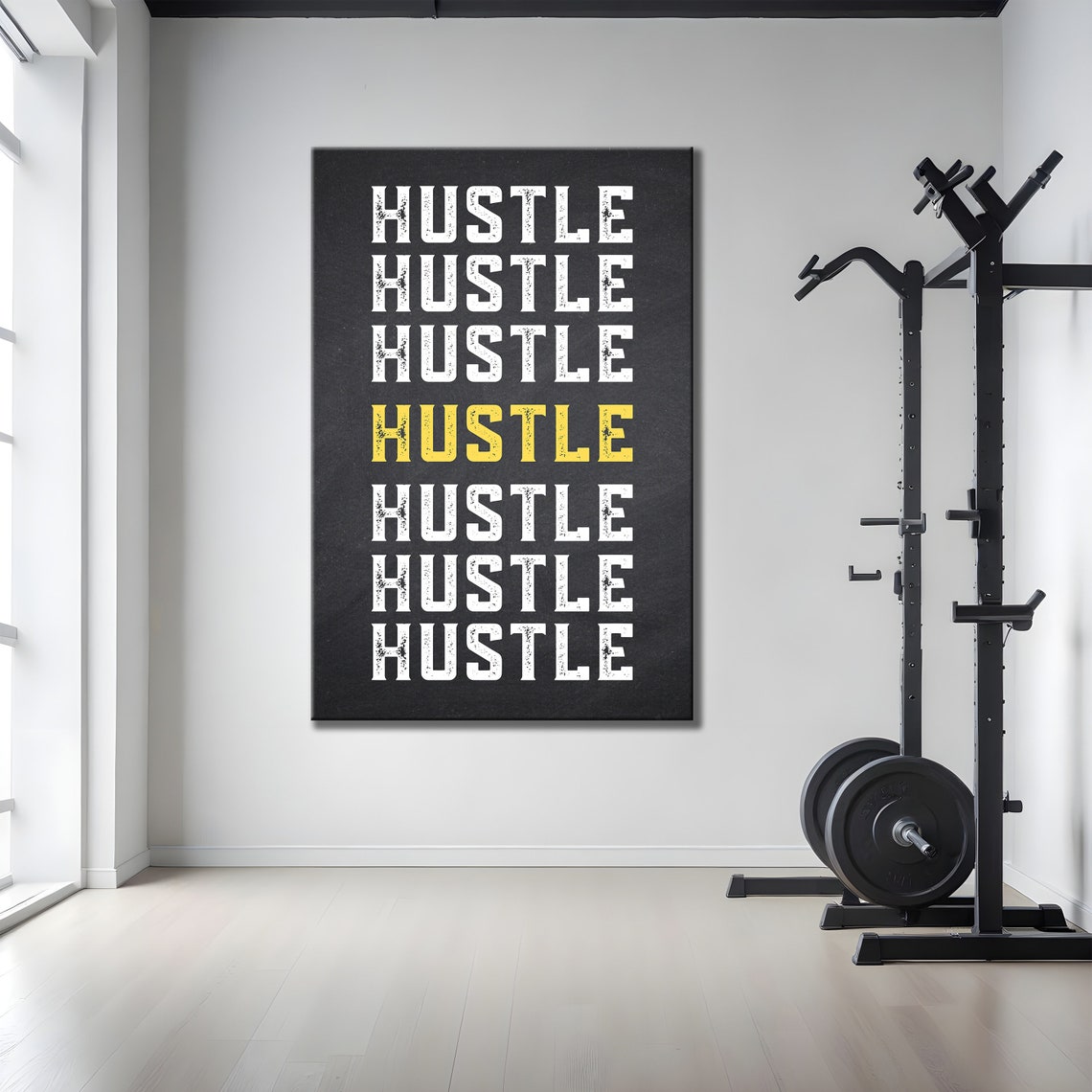 Hustle Repeated Stacked Text Gold Highlight Distressed Black Poster - Image 3