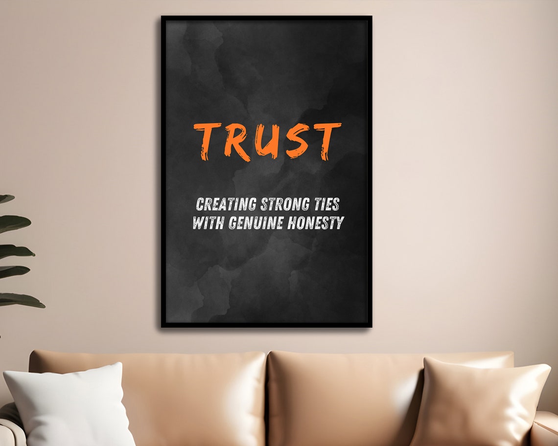 Trust Burnt Orange Brush Text Black Motivational Definition Wall Art
