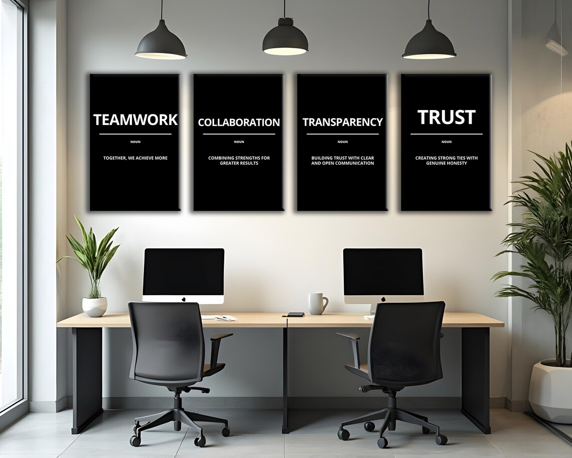 Collaboration Definition Noun Combining Strengths Black Office Poster - Image 4