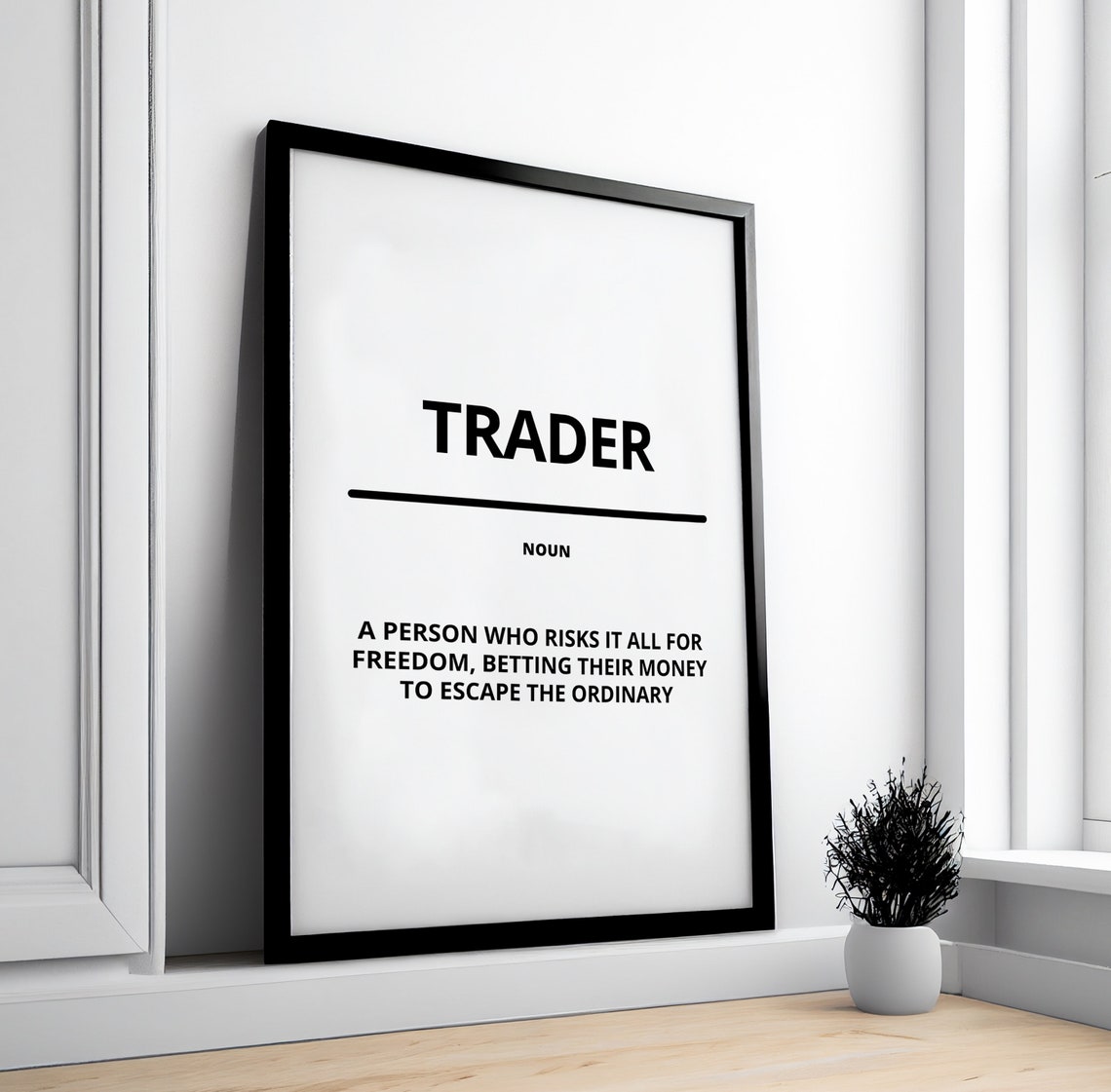 Trader Noun Definition Minimalist White Finance Motivational Poster