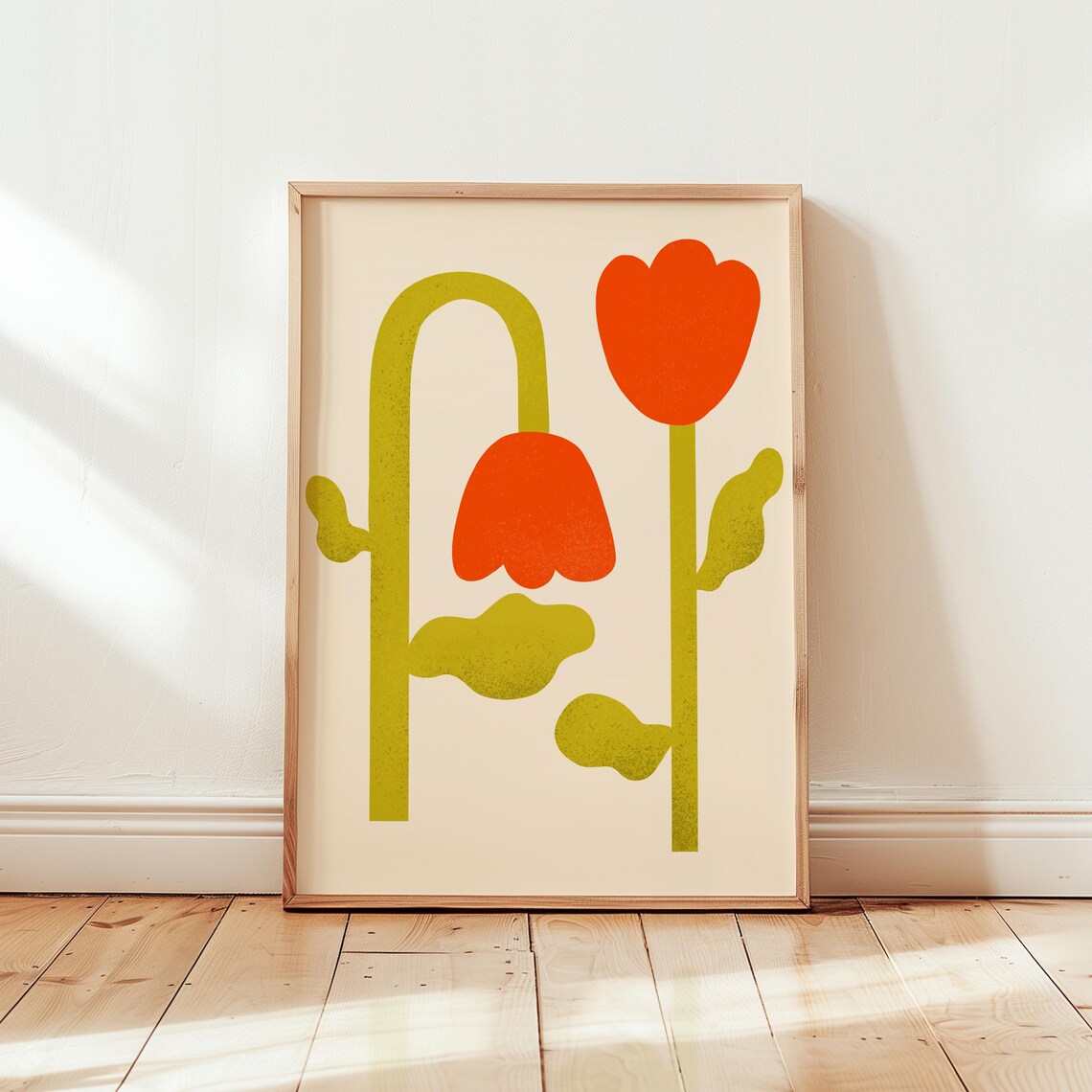 Minimalist Red Tulips Retro Floral Abstract Graphic Art Poster