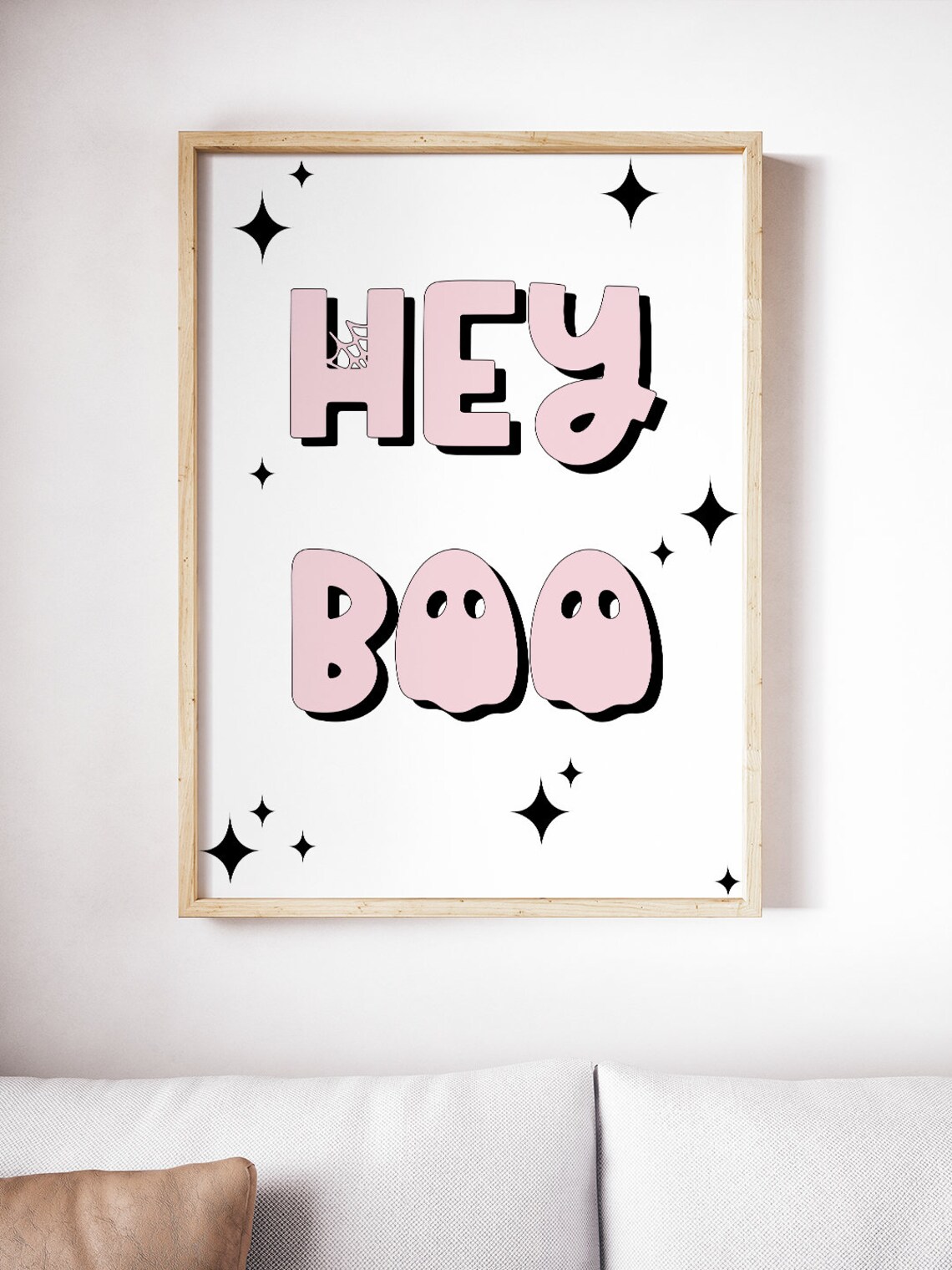 Cute Hey Boo Halloween Pink Ghost Lettering and Sparkles Poster - Image 2
