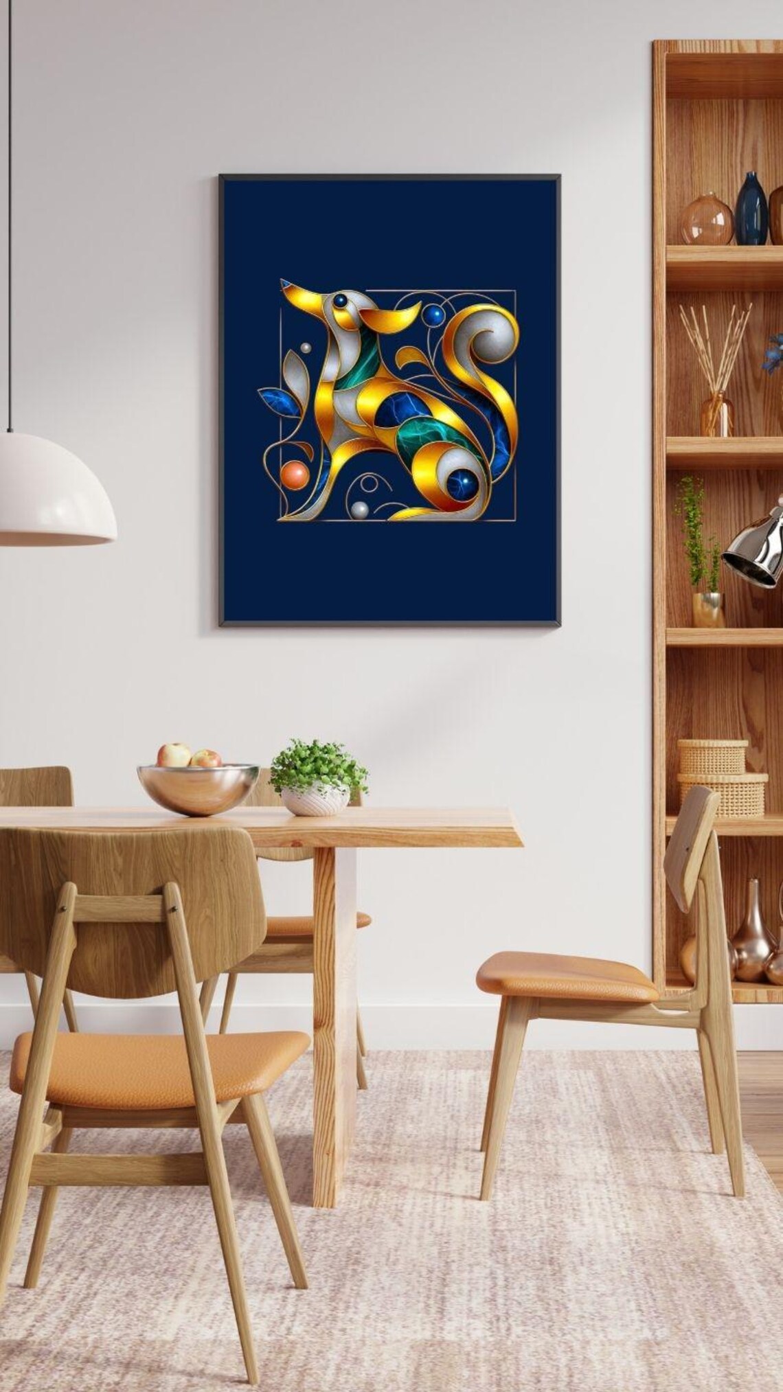 Golden Dachshund Mosaic with Blue Gemstones on Deep Navy Poster - Image 3
