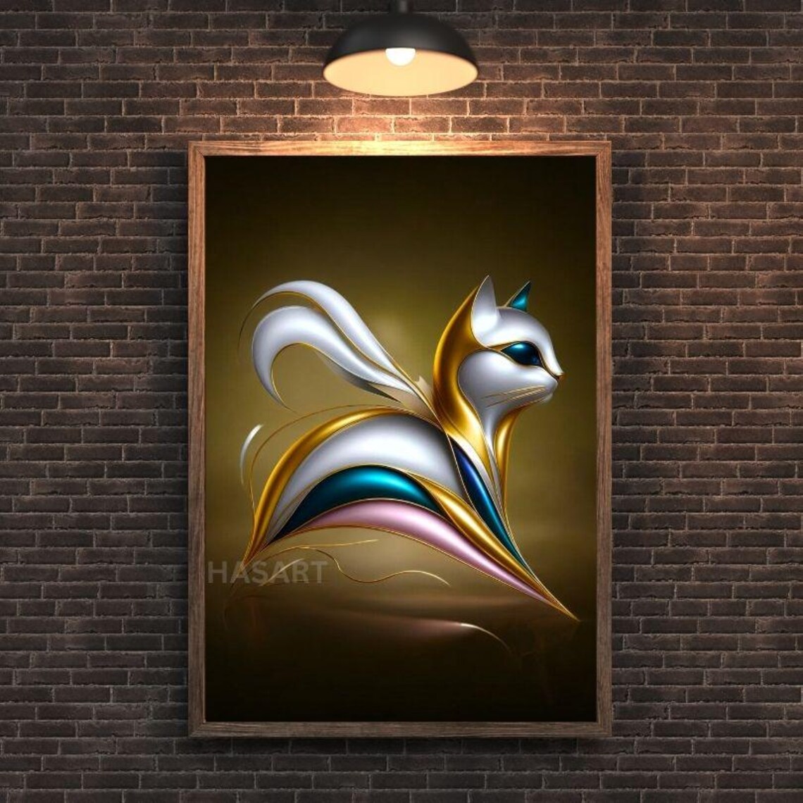 Regal Golden Silver Lying Dog in Sculpture Portrait Art Poster