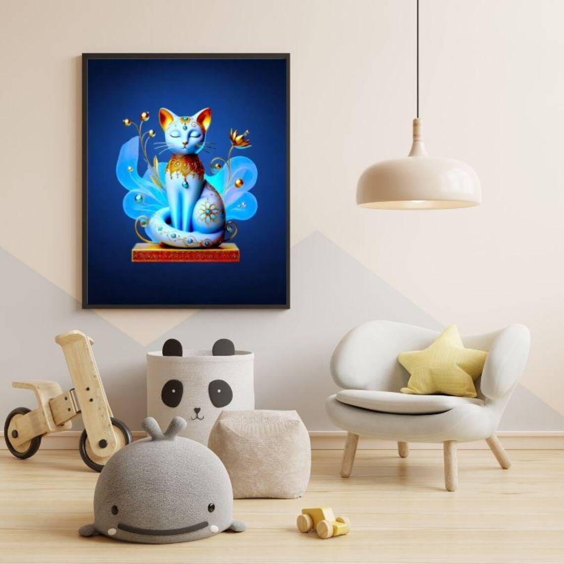 Jeweled Blue Cat With Golden Details Fantasy Portrait Poster - Image 3