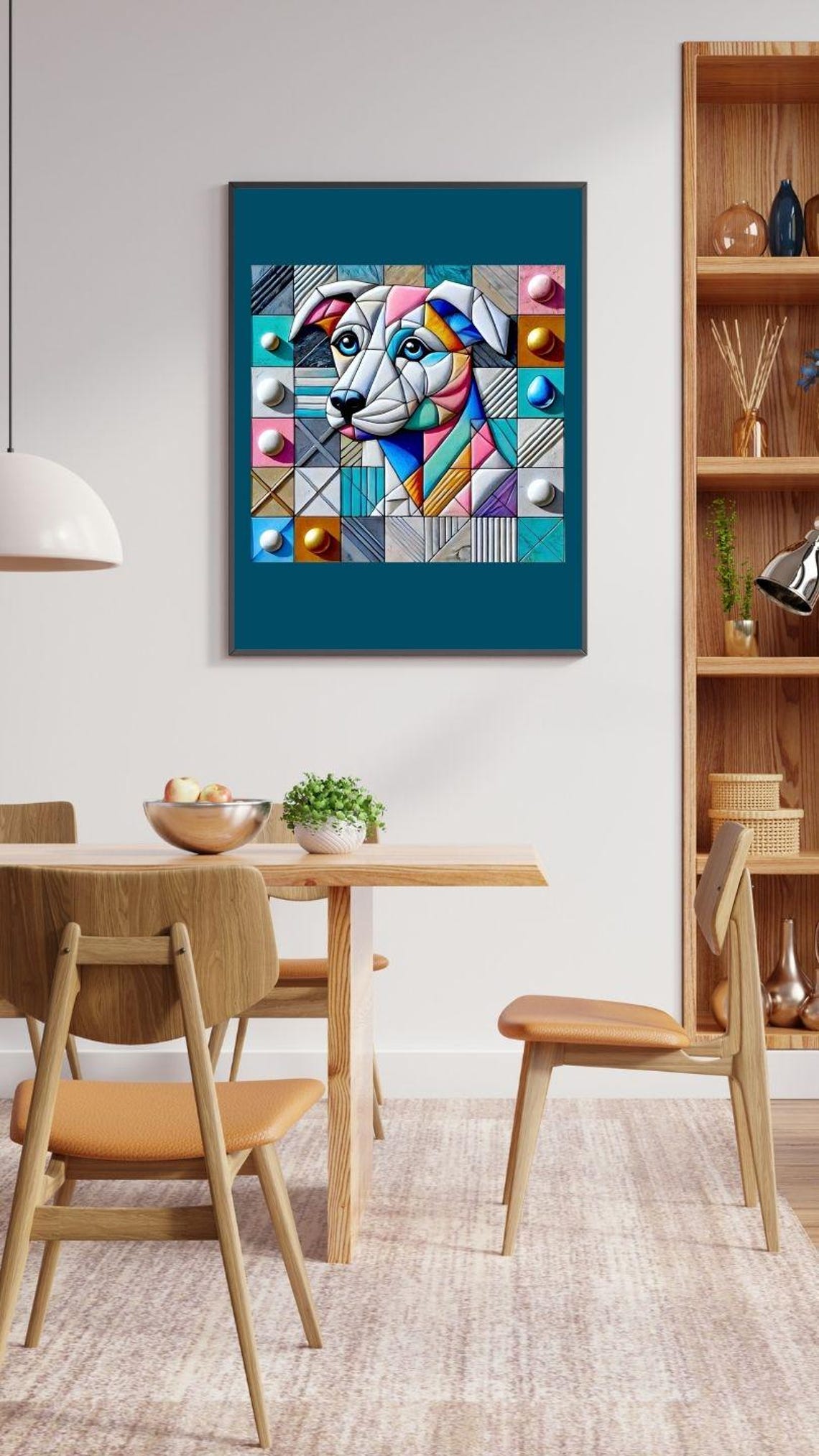 Colorful Mosaic Dog Face Portrait on Geometric Tile Pattern Poster - Image 3