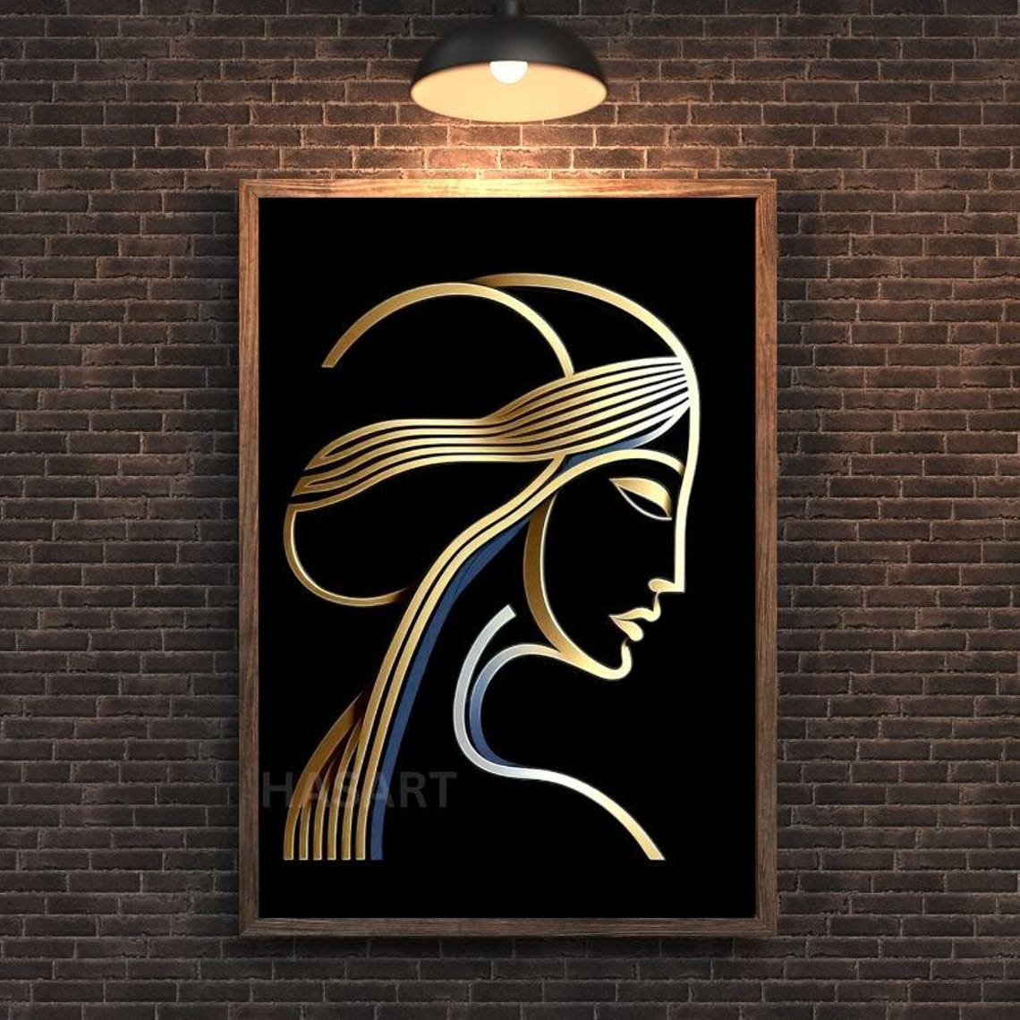 Golden Woman Profile in Flowing Line Art on Deep Black Poster