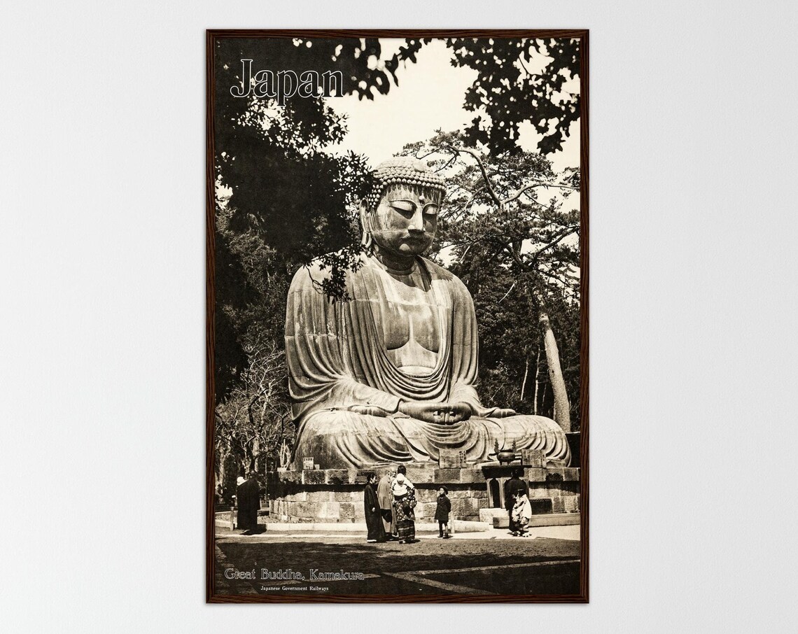 Vintage Japan Travel Poster, Buddha Zen Decor