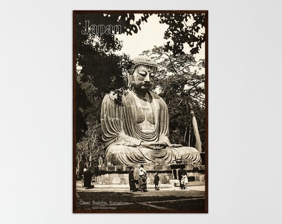 Vintage Japan Travel Poster, Buddha Zen Decor