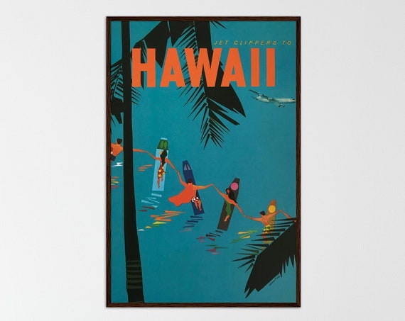 Hawaii Retro Travel Poster, Vintage Coastal Decor