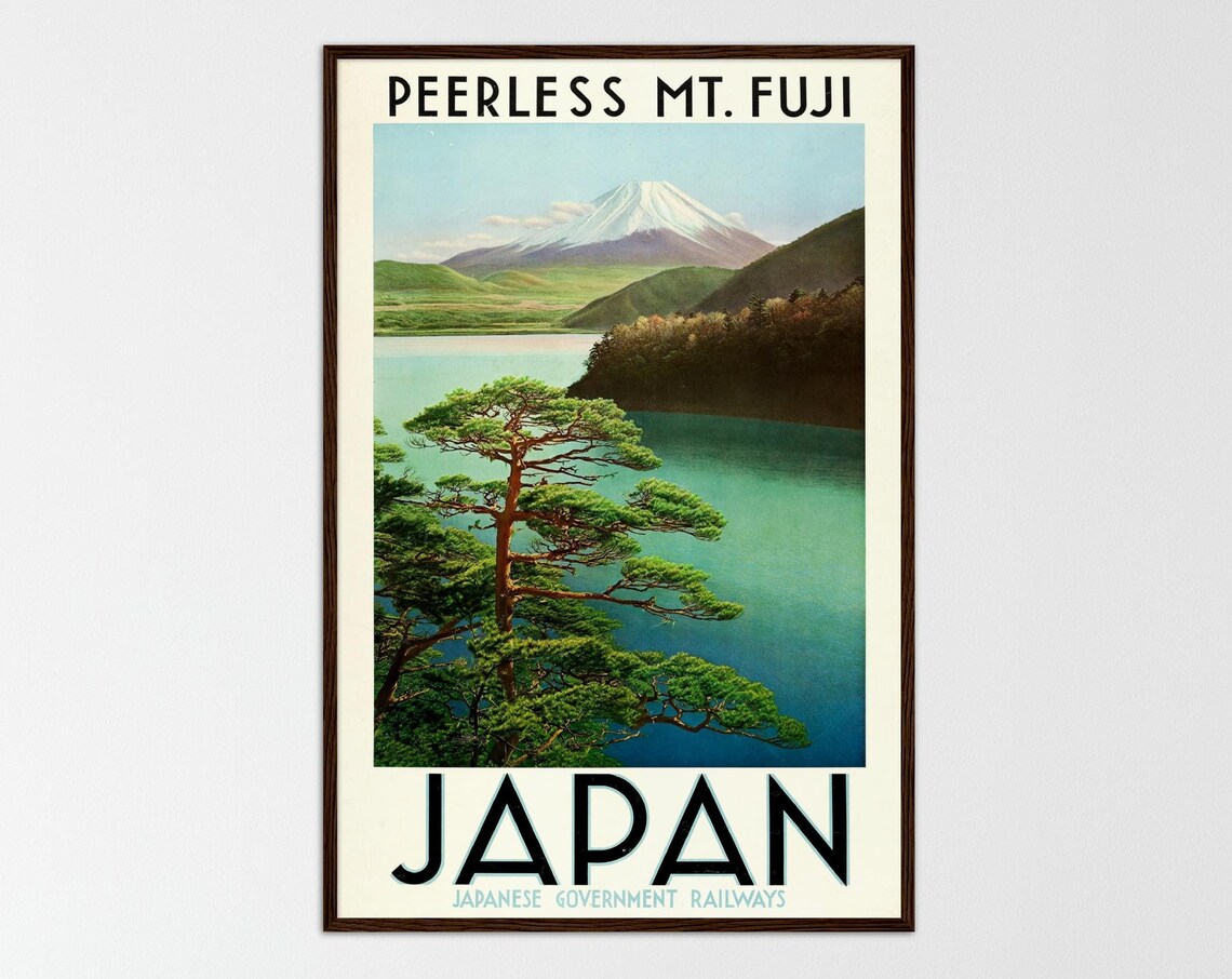 Japan Retro Travel Poster, Mount Fuji Vintage Decor