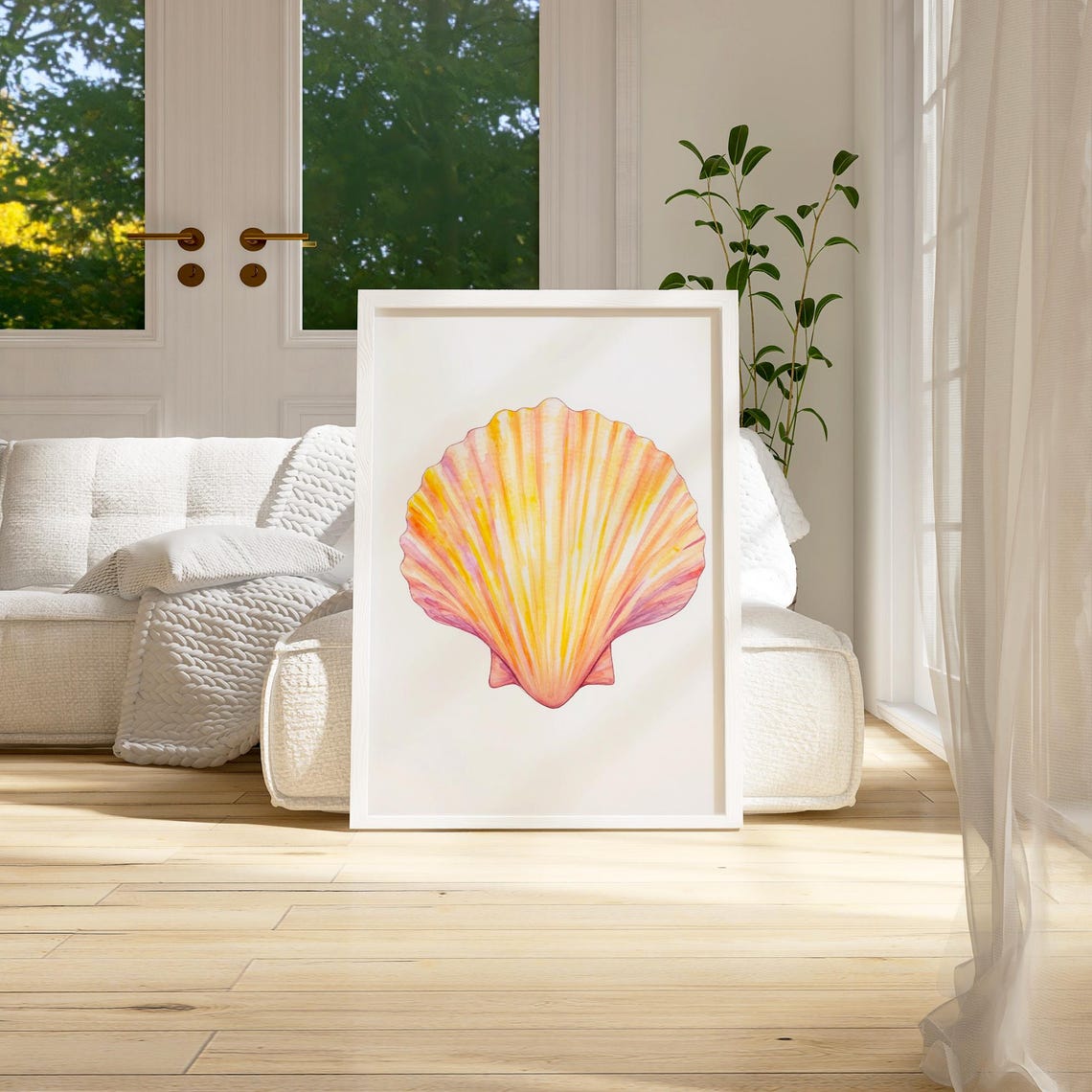 Sunset Scallop Shell Watercolor Painting Beach House Coastal Print - Image 2
