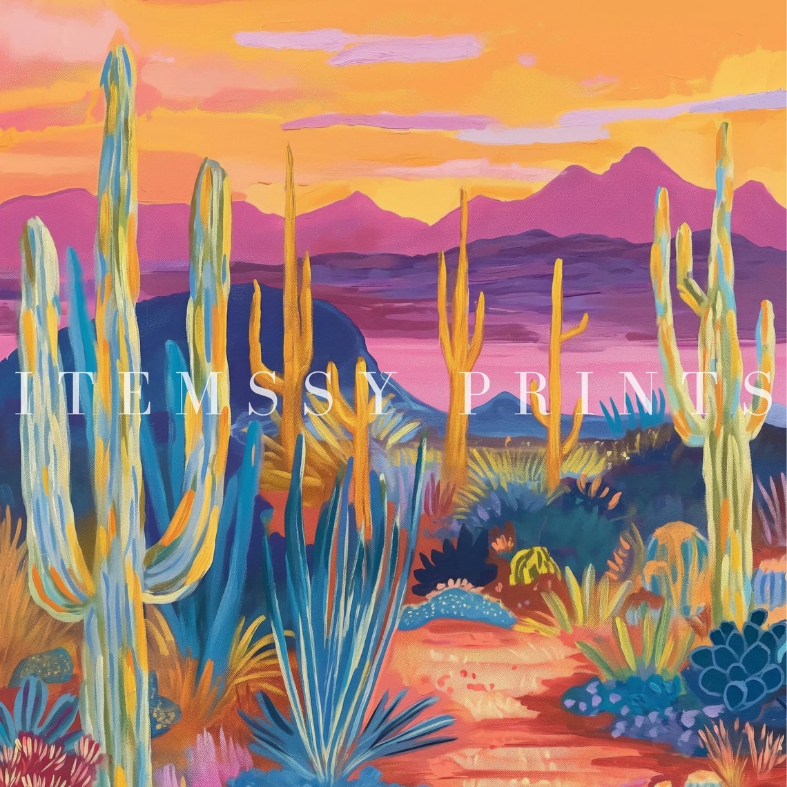 Vibrant Arizona Desert Sunset Saguaro Cactus Colorful Scenery Poster - Image 2