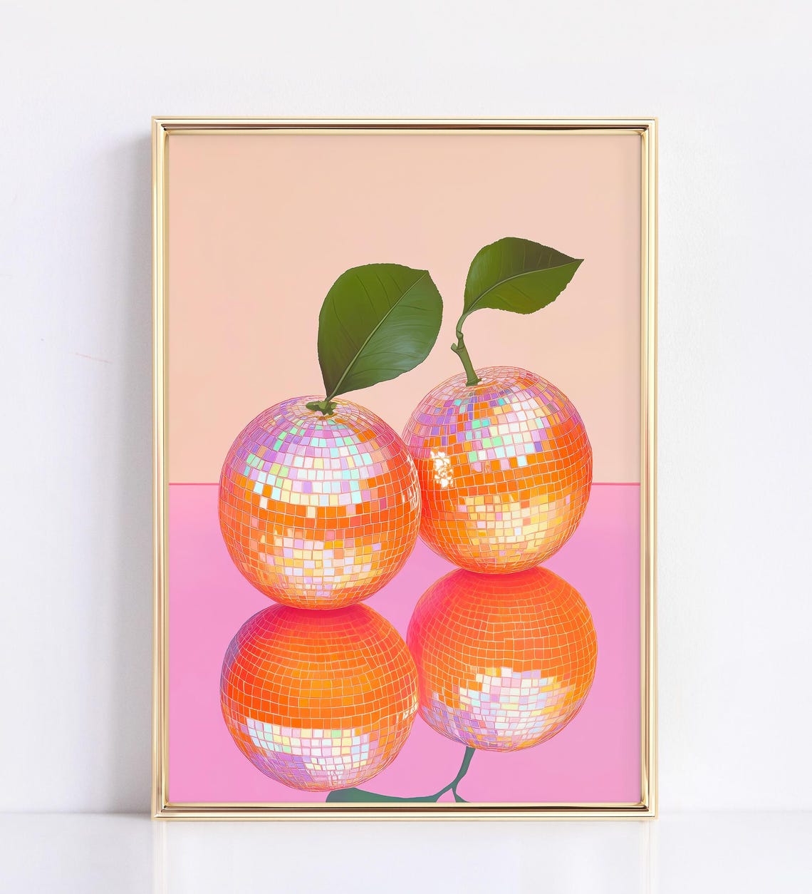 Disco Oranges Art Print Glam Fruit Wall Poster Trendy Preppy Kitchen Decor Funky Disco Ball Aesthetic