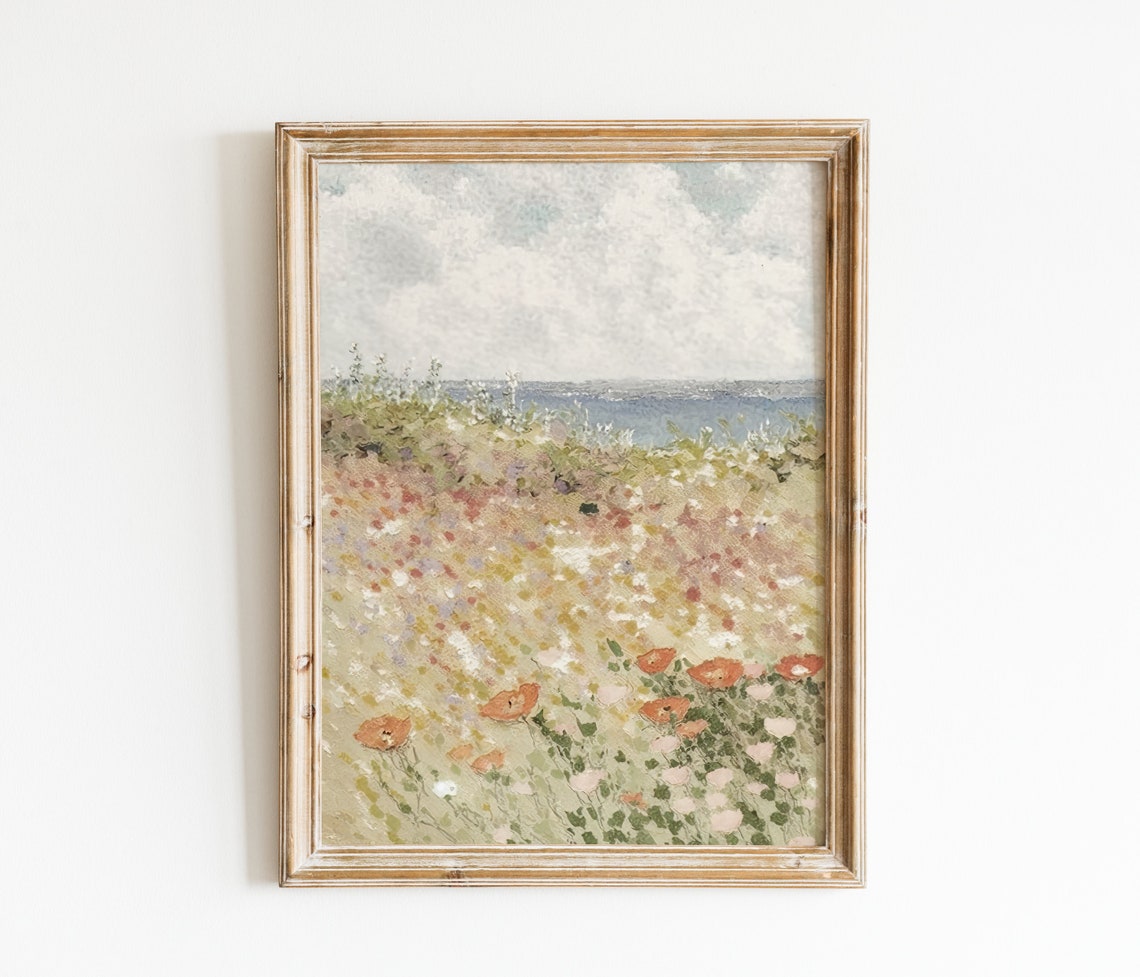 Poppy Field By The Sea Impressionist Coastal Charm Art Poster