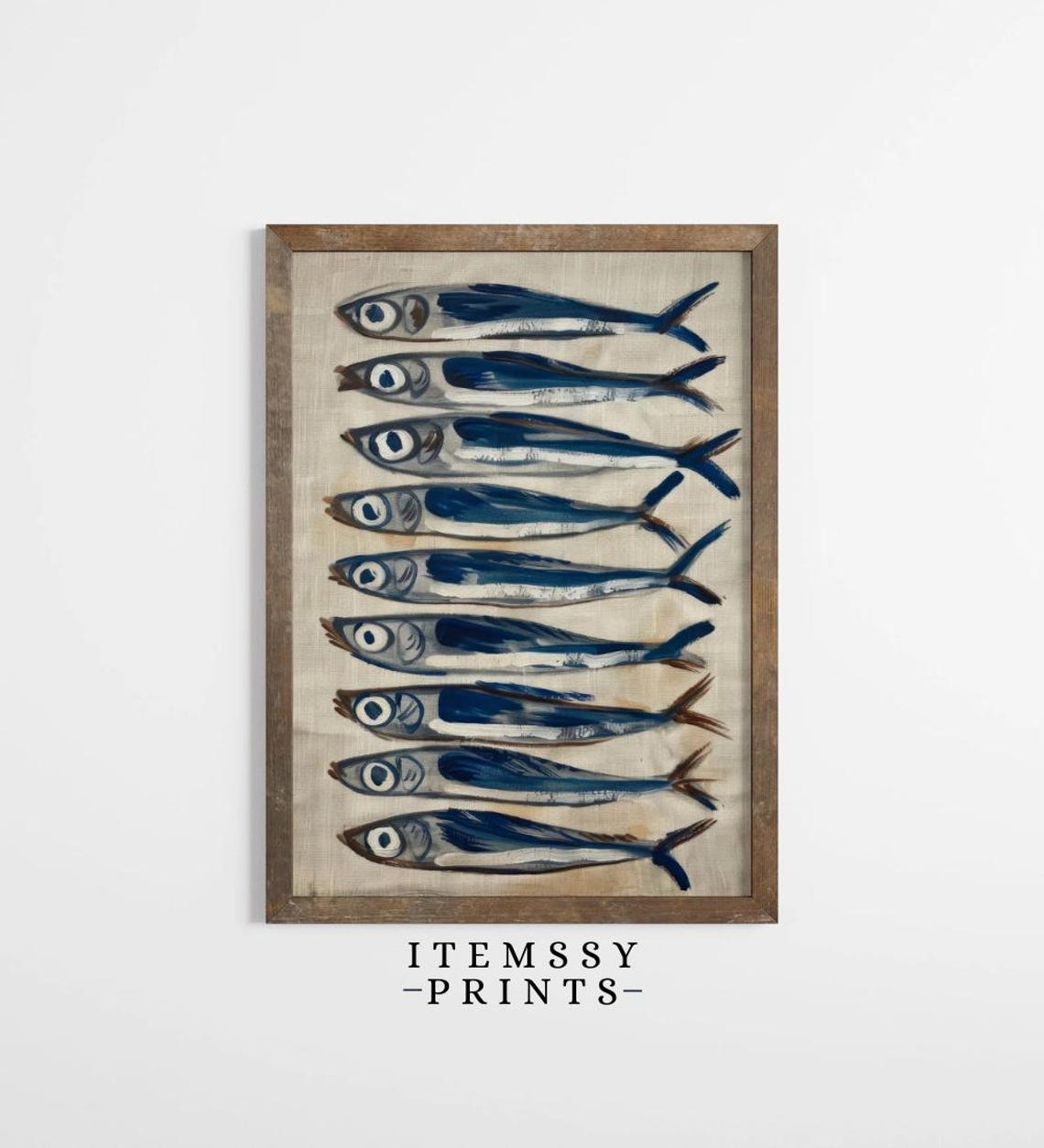 Blue Sardines Watercolor Fish Painting Coastal Kitchen Decor Poster - Image 2