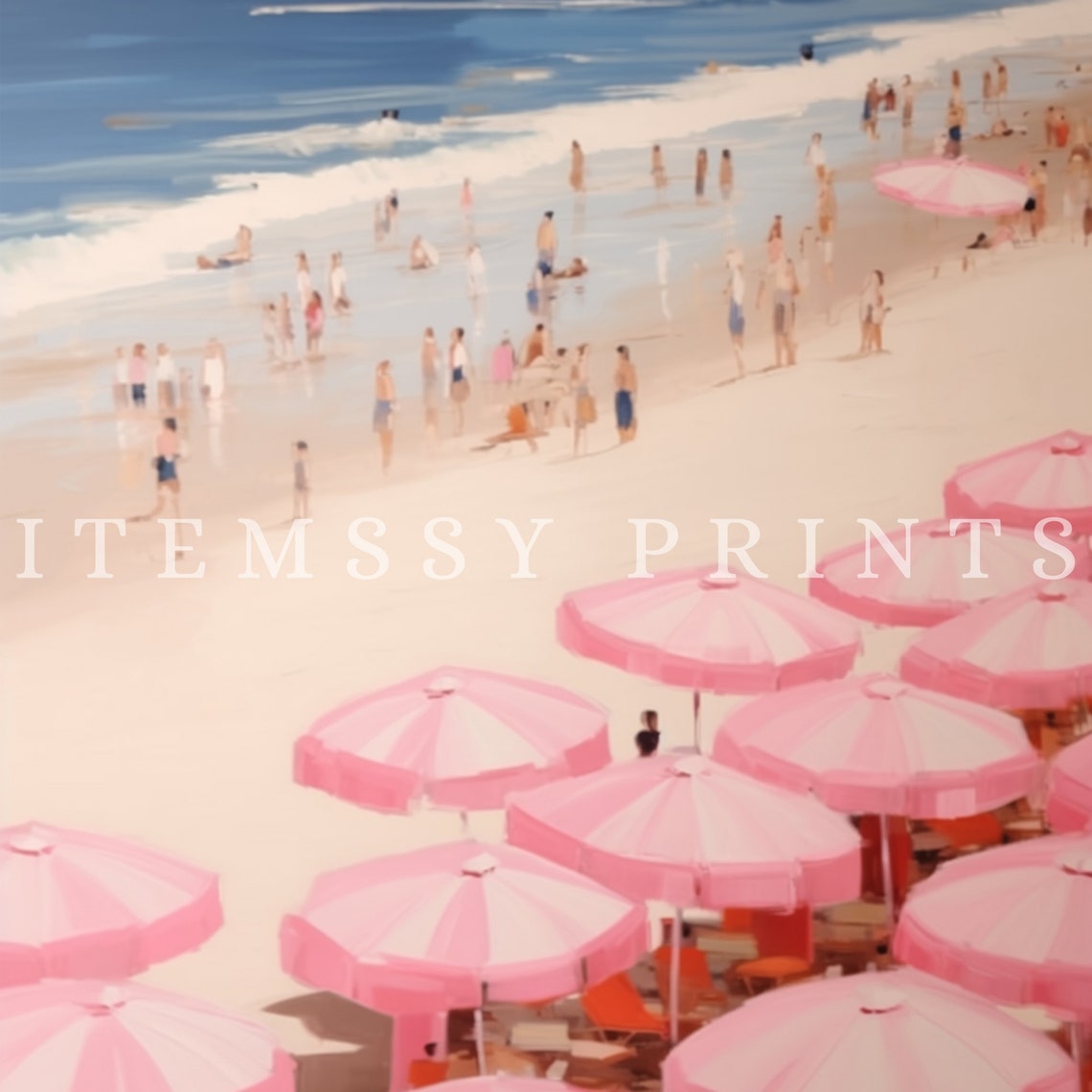 Pink Beach Umbrellas Summer Seaside Parasols Ocean Scene Poster - Image 2