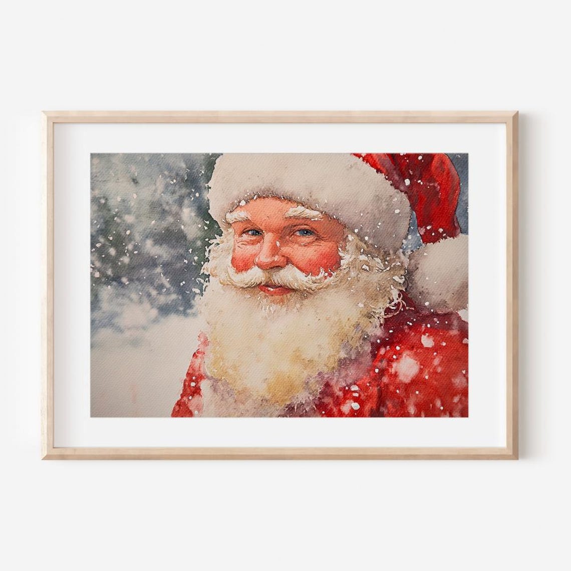 Santa Claus Smiling Portrait In Falling Snow Watercolor Poster - Image 4