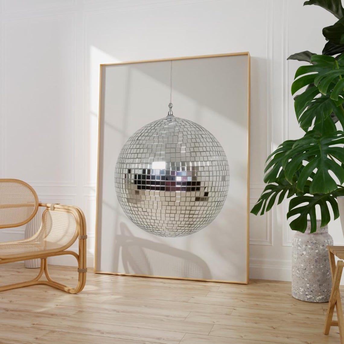 Silver Mirror Disco Ball Minimalist Retro Party Dorm Room Wall Poster - Image 3