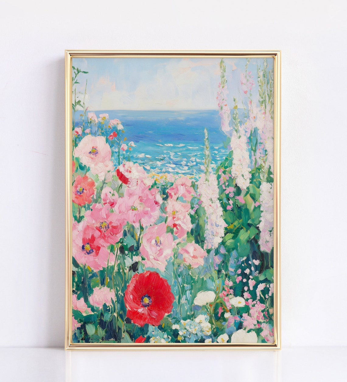 Wildflower Field by the Sea Impressionist Coastal Landscape Wall Art - Image 3