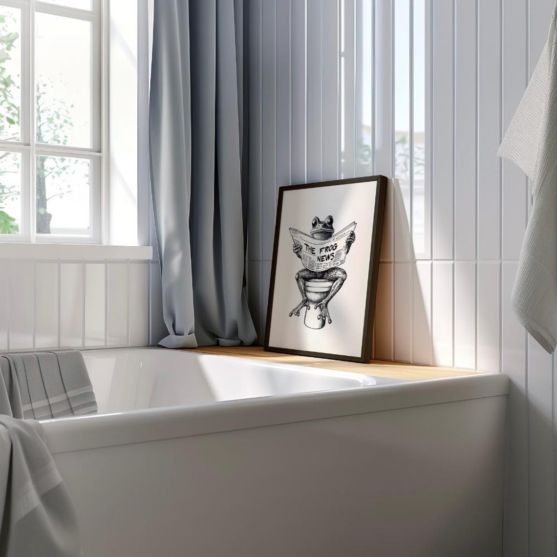 Frog Reading Newspaper on Toilet Funny Bathroom Humor Art Poster - Image 3