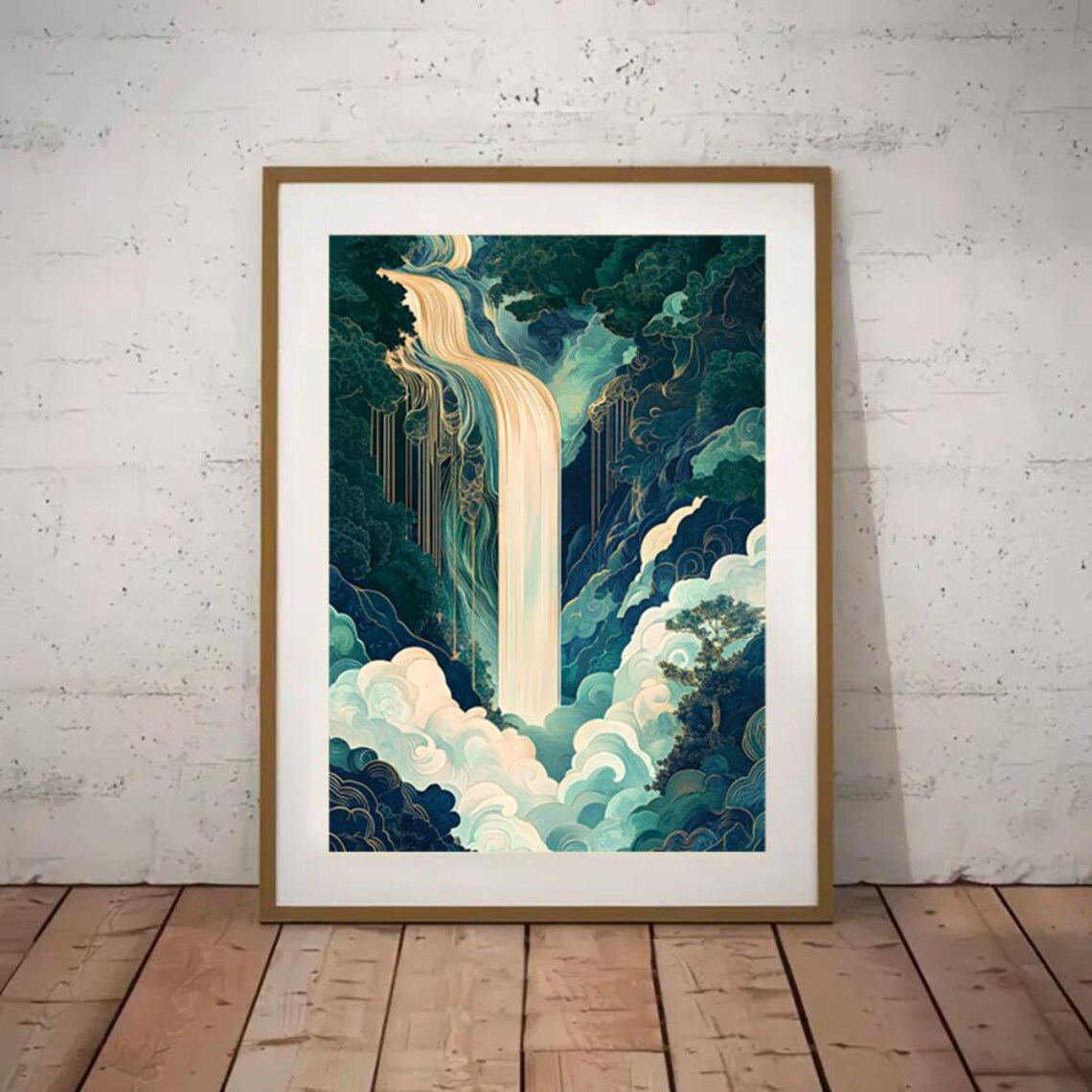Ukiyo-E Waterfall Landscape, Hokusai Japanese Art Print - Image 3