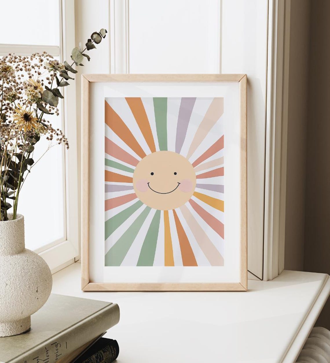 Smiling Sun Rainbow Rays Nursery Kids Room Boho Sunshine Poster - Image 3
