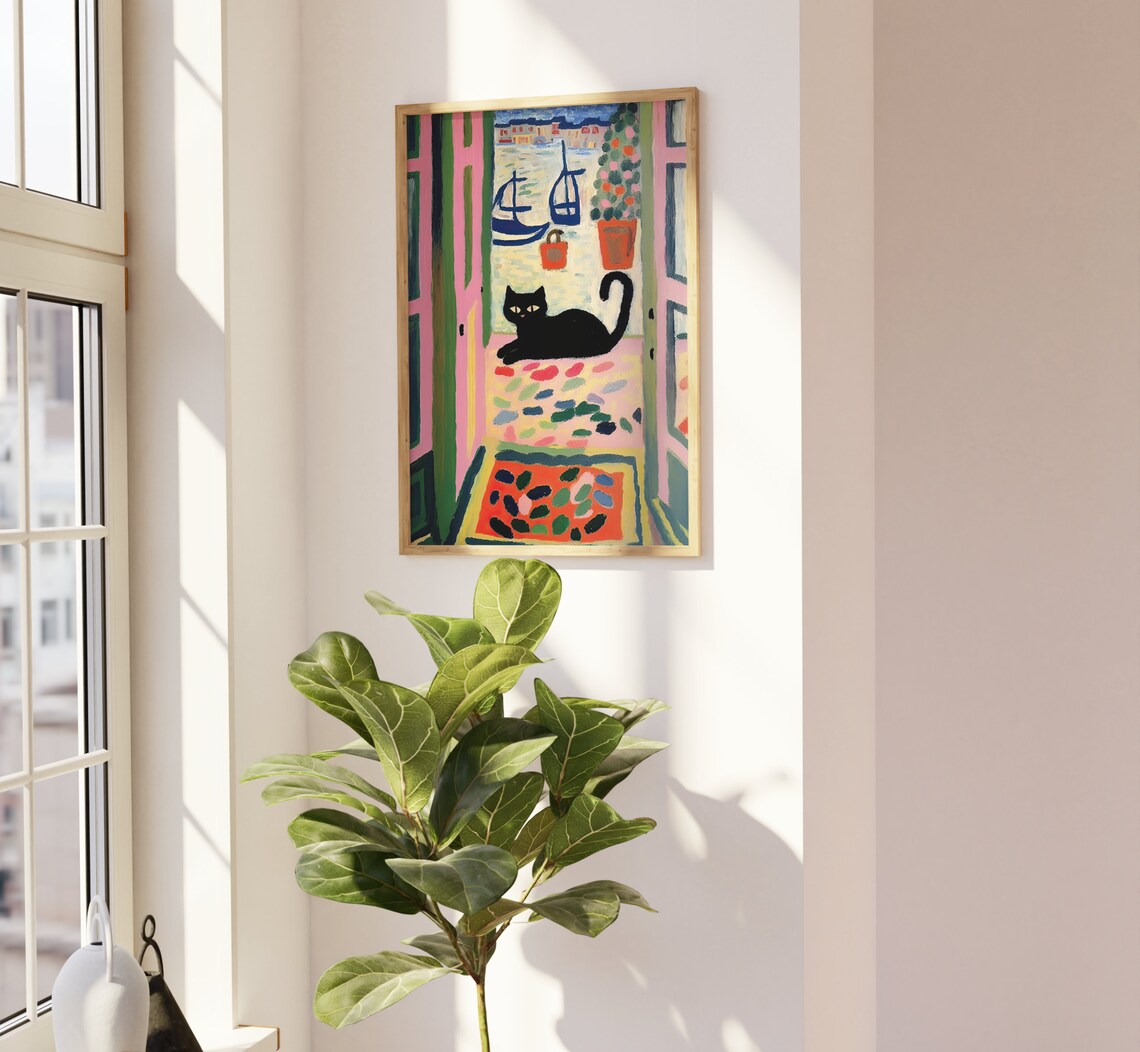 Henri Matisse Style Black Cat Open Window Fauvist Art Poster - Image 2