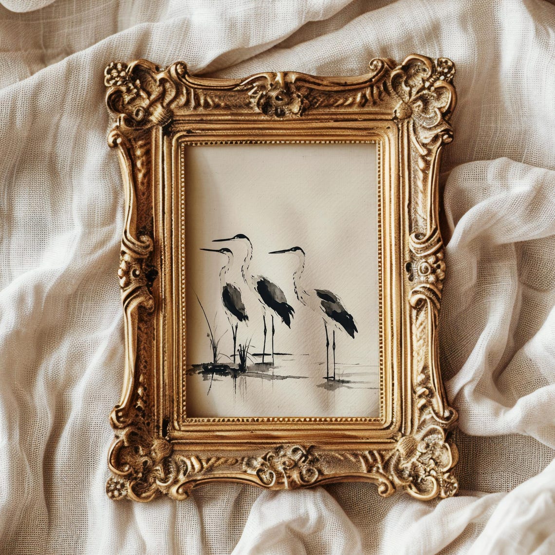 Blue Heron Ink Wash Painting Minimalist Coastal Birds Wall Art - Image 2