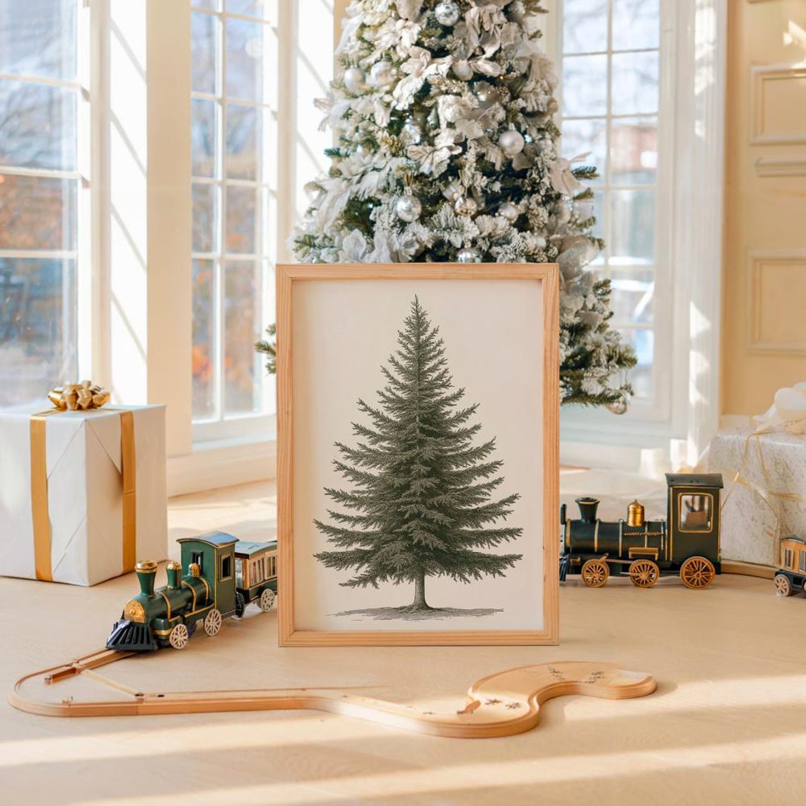 Lone Evergreen Fir Tree Minimal Botanical Study Neutral Holiday Poster - Image 4
