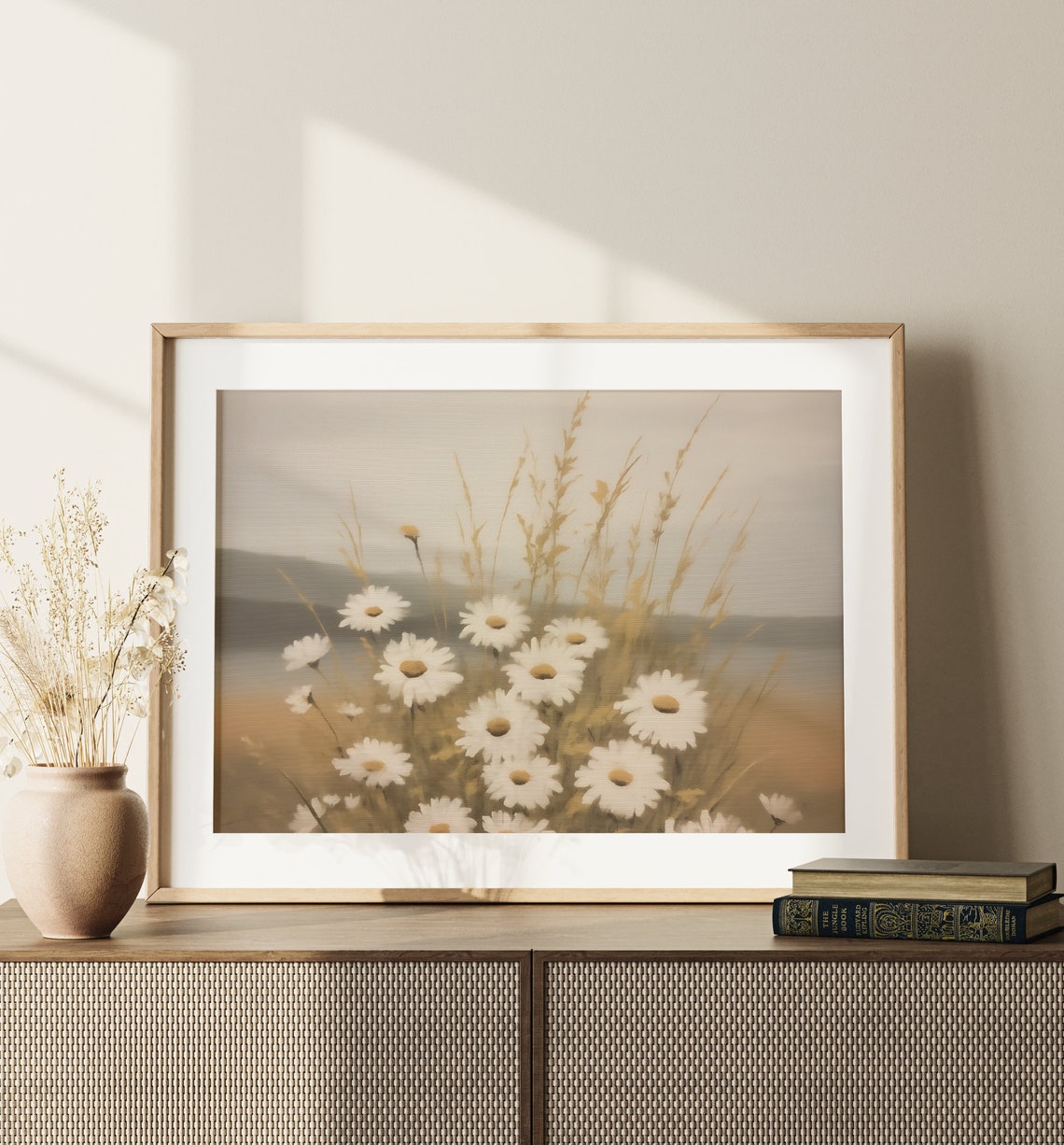 White Daisy Wildflower Meadow Golden Grass Vintage Botanical Poster - Image 2