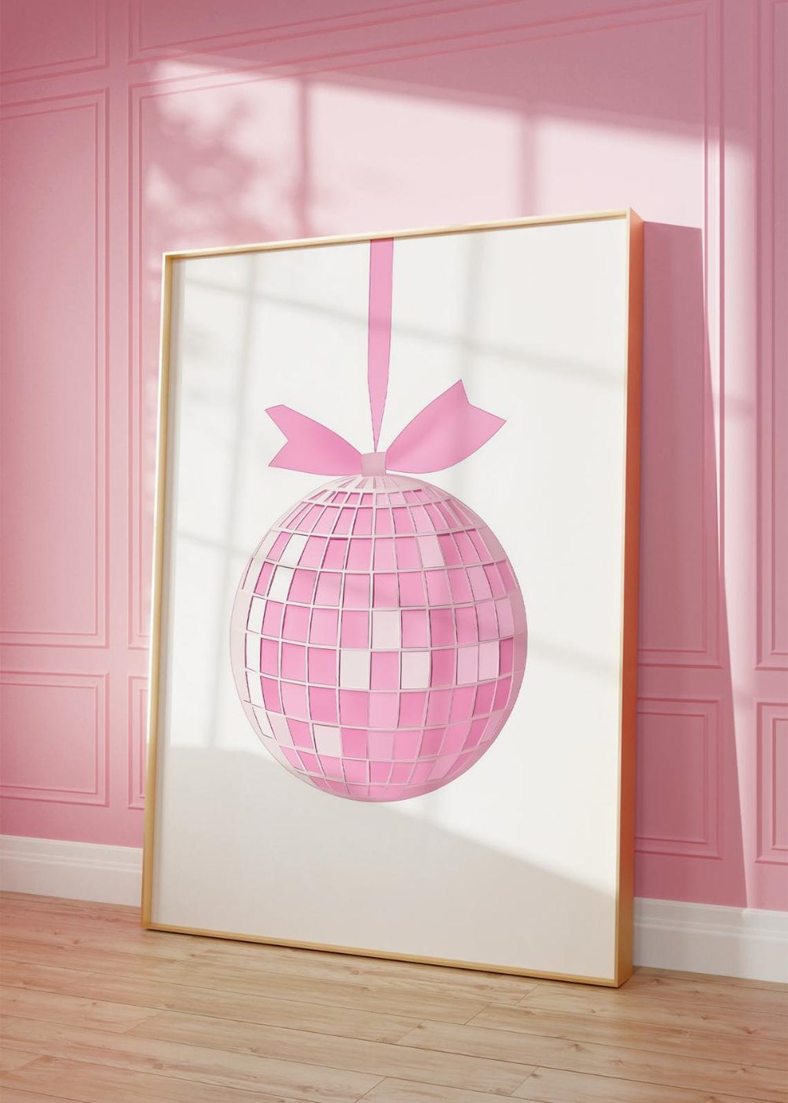 Pink Disco Ball with Bow Hanging Preppy Girly Room Party Poster - Image 2