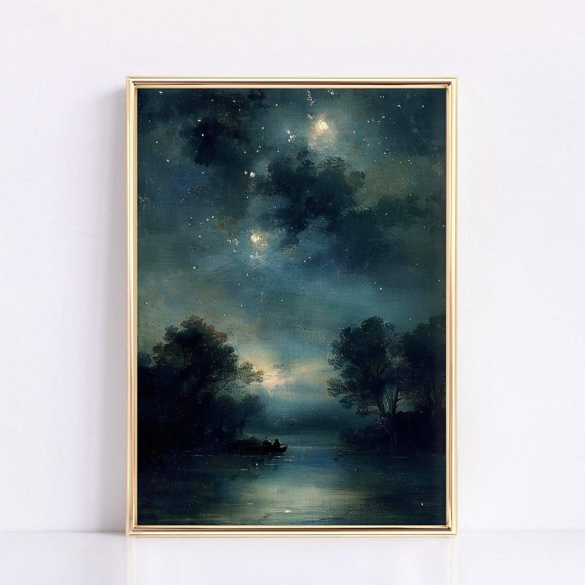 Moonlit River Night Painting Vintage Nocturne Boat Art Poster - Image 3