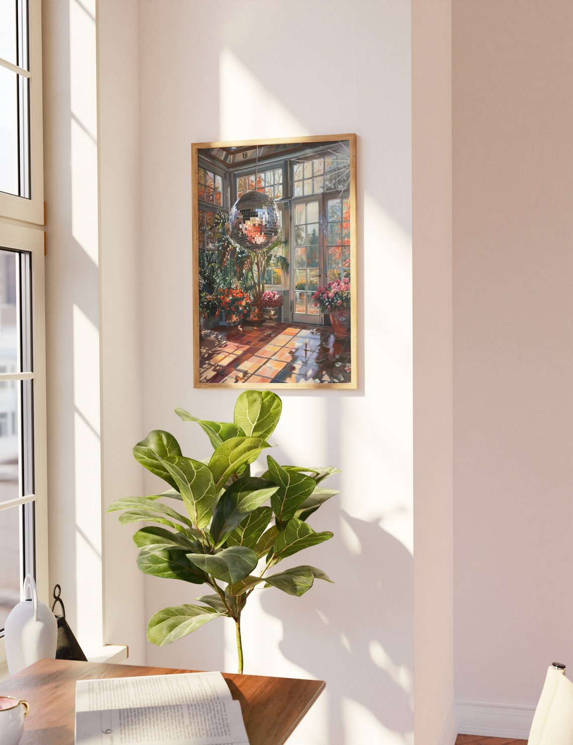 Sunroom Conservatory with Disco Ball Autumn Garden Scene Poster - Image 2