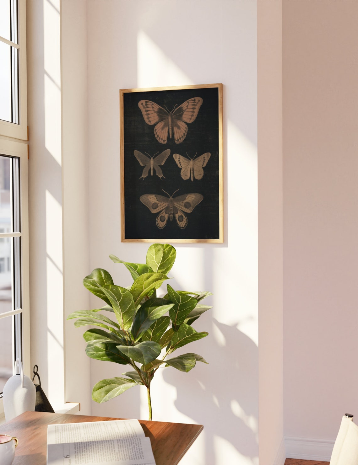 Dark Academia Moth Art Four Vintage Moths Black Background Poster - Image 3