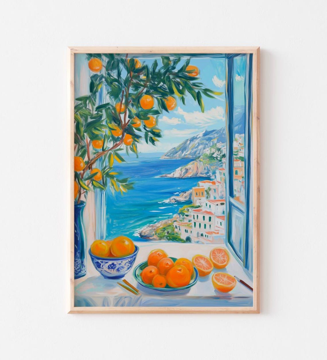 Coastal Oranges Window View Mediterranean Sea Citrus Art Print - Image 4