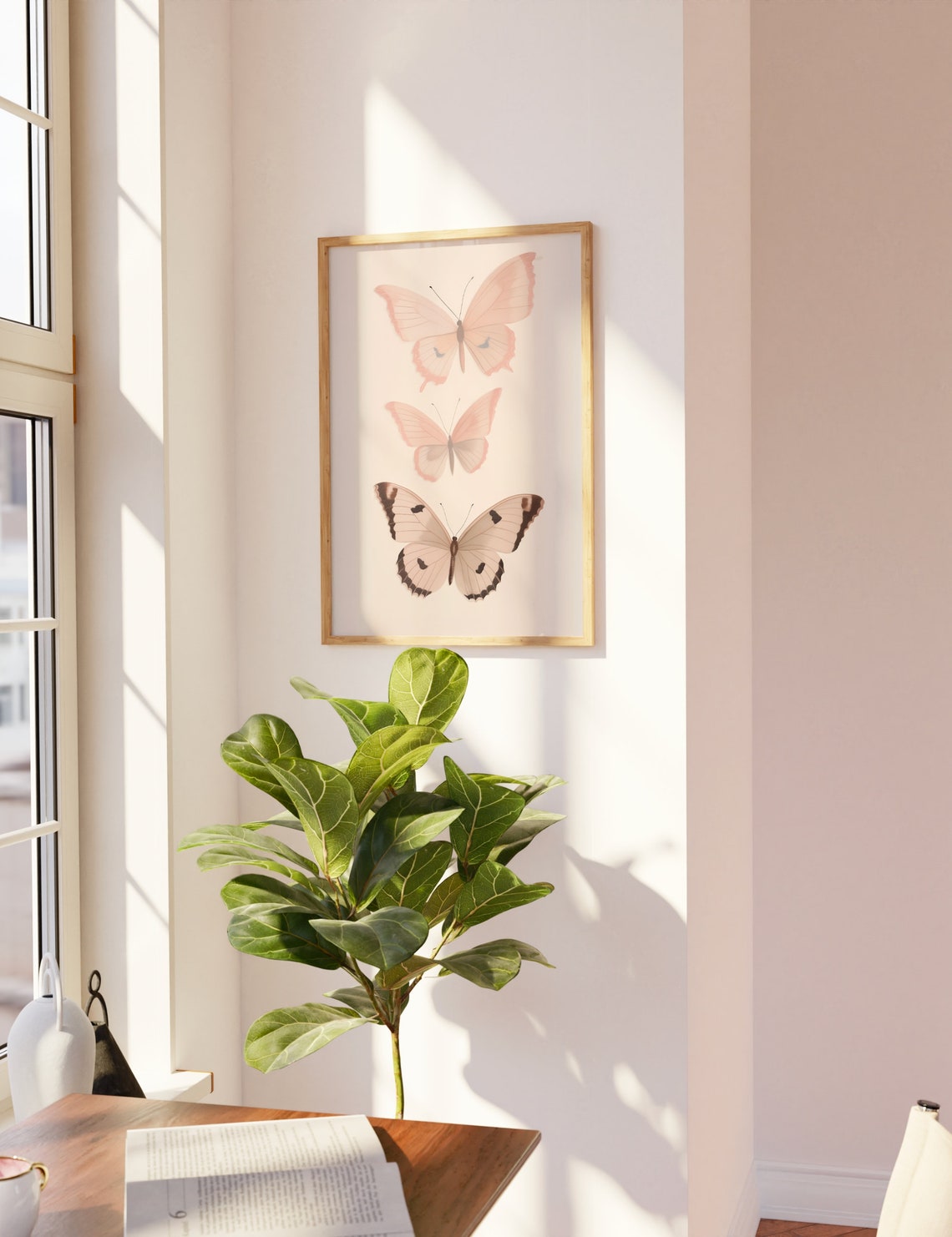 Three Soft Pink Butterflies Delicate Blush Insect Art Poster - Image 2