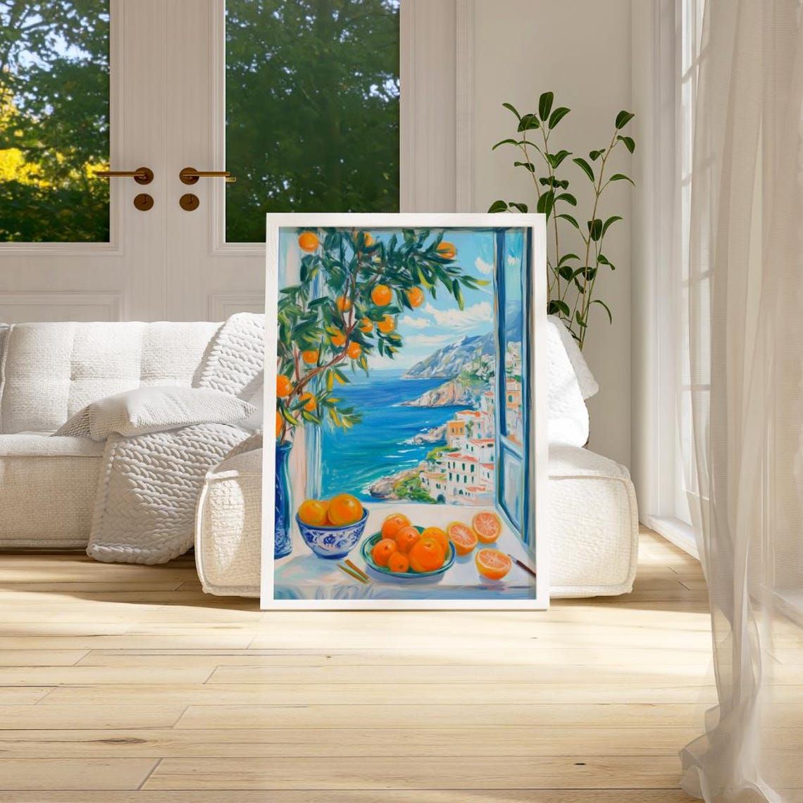 Coastal Oranges Window View Mediterranean Sea Citrus Art Print - Image 2