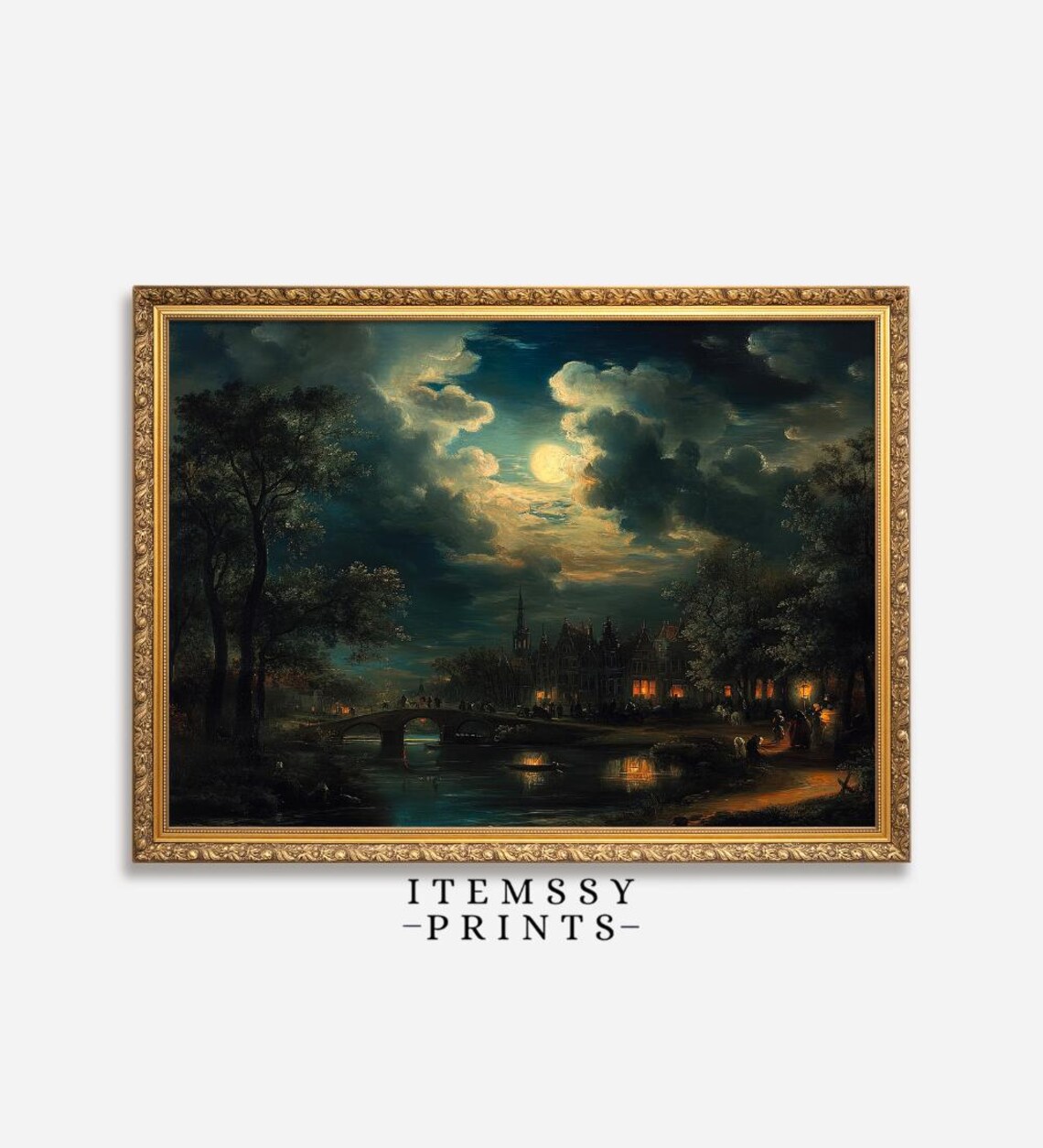 Medieval Celestial Starry Night Landscape Art Print - Image 3