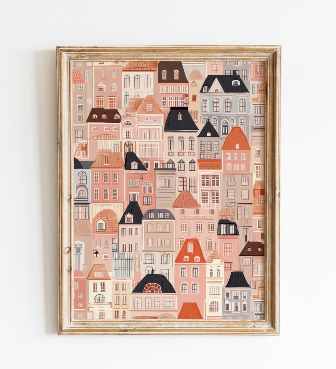 Colorful House Facades Illustration Quirky European Street Poster