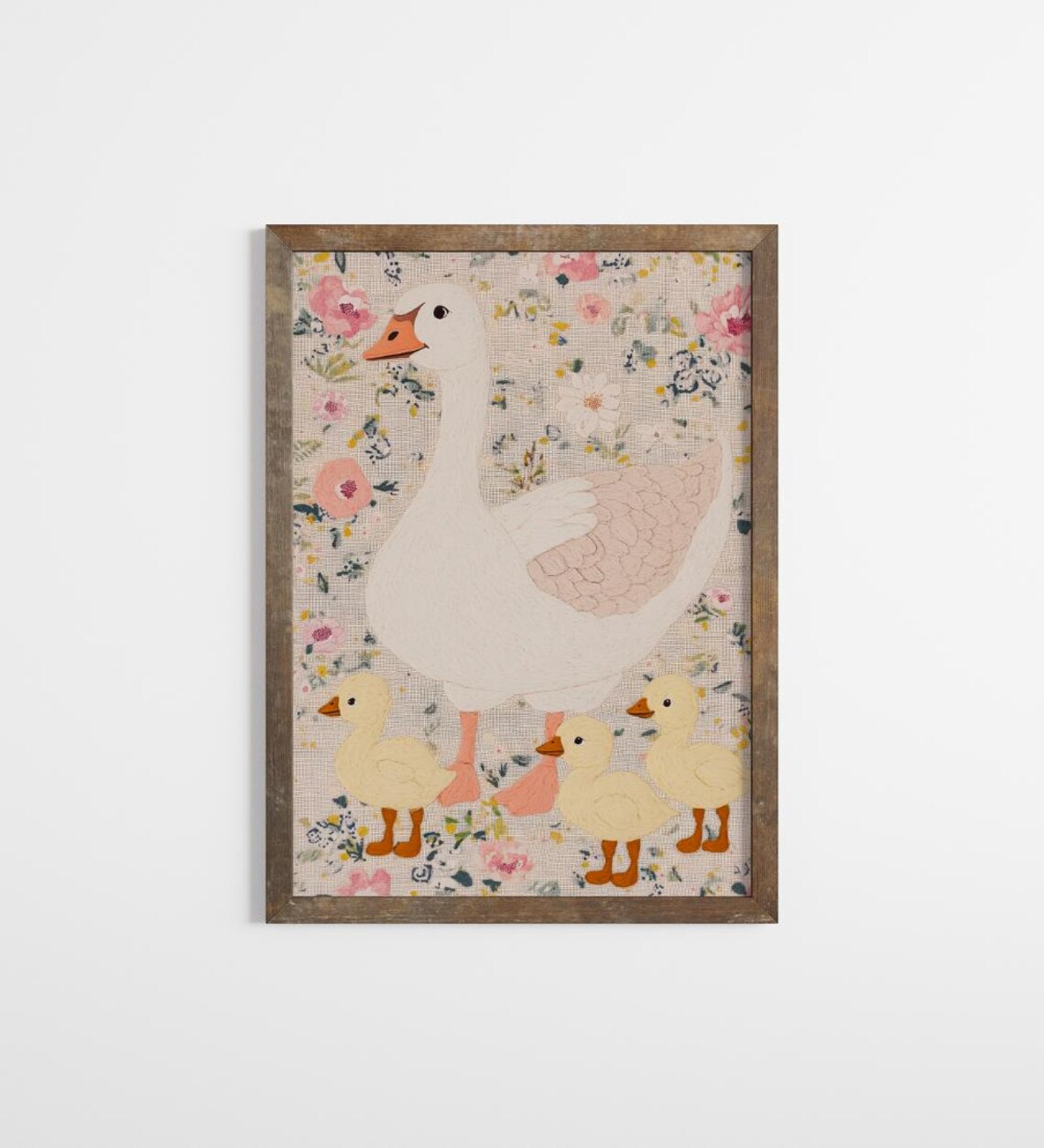 White Goose and Goslings Floral Nursery Art Print Vintage Farmhouse Bird Decor - Image 2