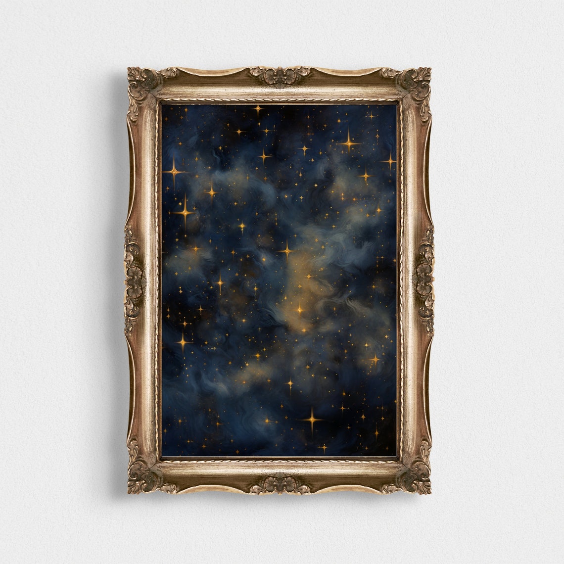 Navy Blue Night Sky Full of Golden Stars Celestial Dream Print