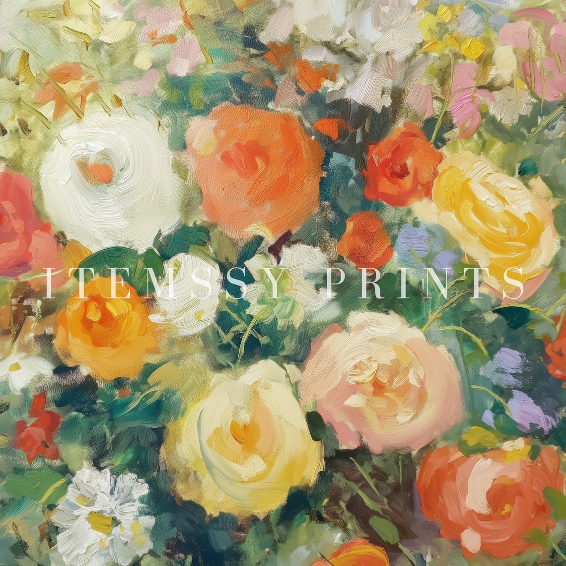 Colorful Rose Bouquet Red Pink Yellow White Impressionist Poster - Image 2