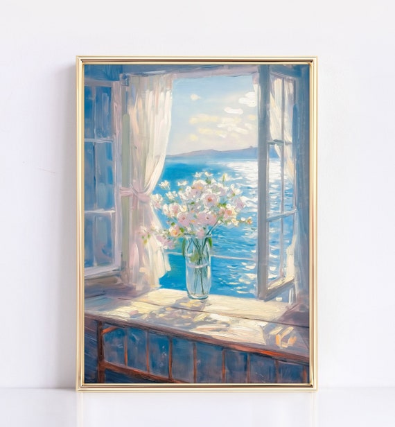 Vintage Still Life Flowers Painting Flowers By The Window Wall Art Antique Floral Art Print Moody Vase Painting Interior Wall Art